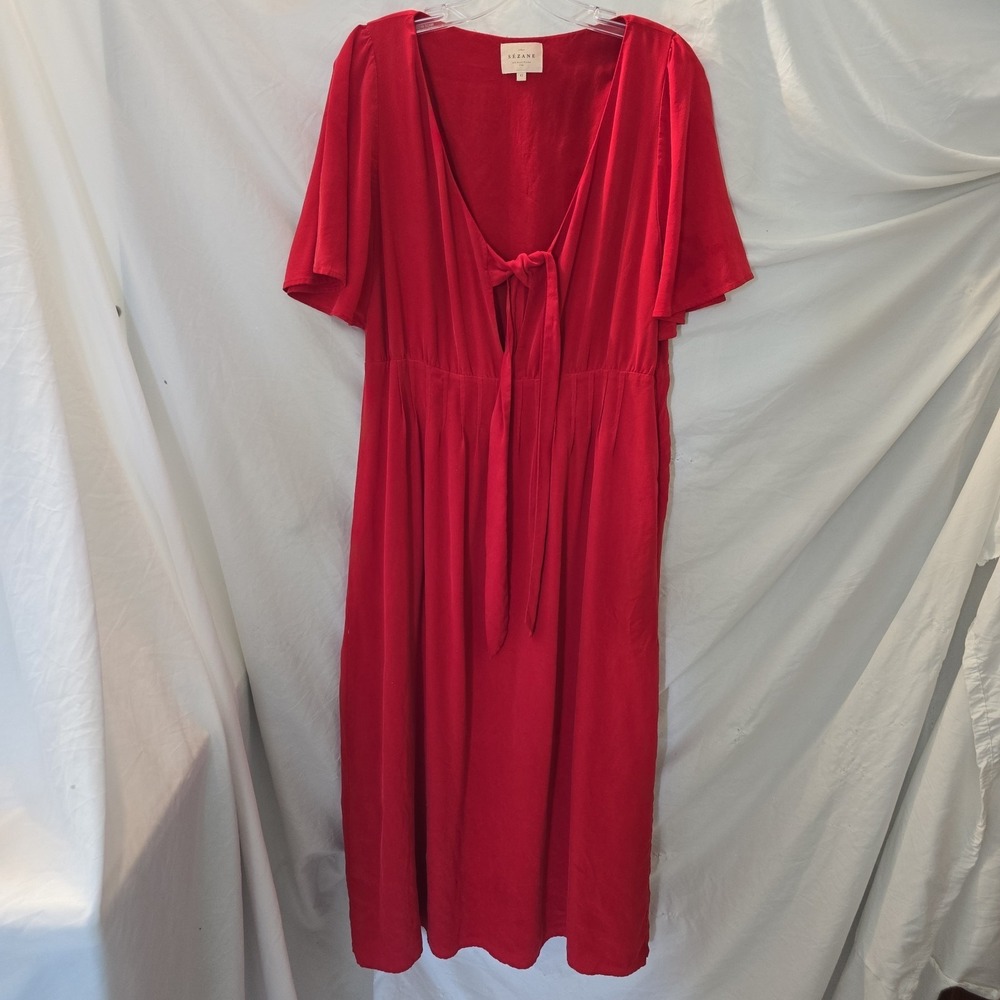 Sezane Women's Robe Emilie Framboise Red Dress 100% Silk Flowy Romantic Size 42
